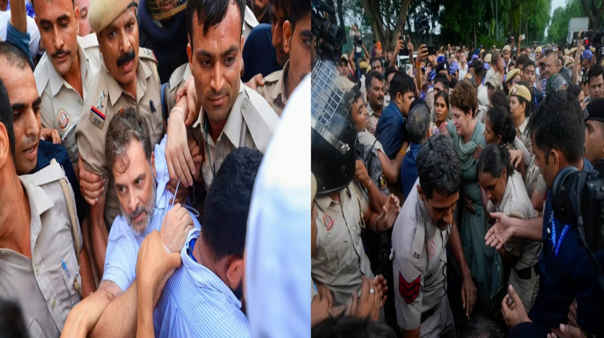 মোদির বাসভবনের সামনে বিক্ষোভ থেকে রাহুল-প্রিয়াঙ্কা আটক